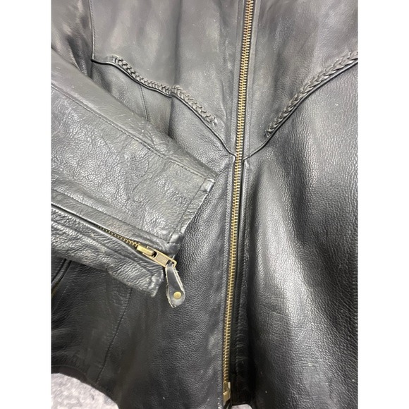 Vtg Name of Quality Products Leather Men L/XL Black Motorcycle Jacket Eagle Tag